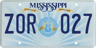 MS license plate ZOR027