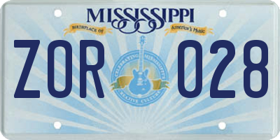 MS license plate ZOR028
