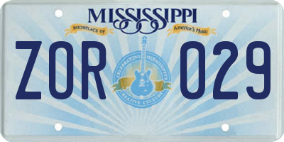 MS license plate ZOR029