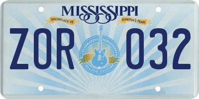 MS license plate ZOR032