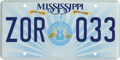 MS license plate ZOR033