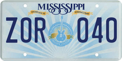MS license plate ZOR040