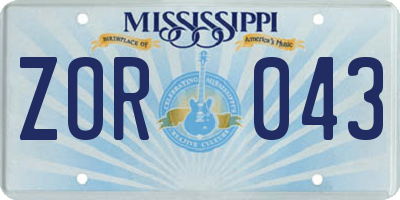MS license plate ZOR043
