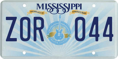 MS license plate ZOR044
