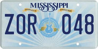MS license plate ZOR048