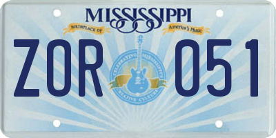 MS license plate ZOR051
