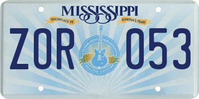 MS license plate ZOR053