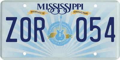 MS license plate ZOR054