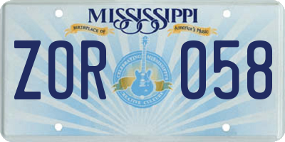 MS license plate ZOR058