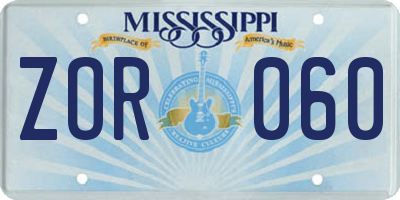 MS license plate ZOR060