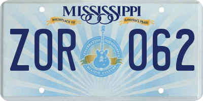 MS license plate ZOR062