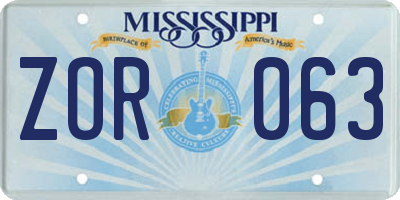 MS license plate ZOR063