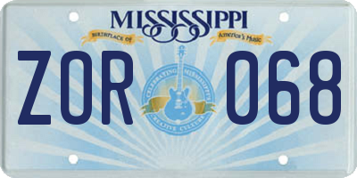 MS license plate ZOR068