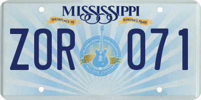 MS license plate ZOR071