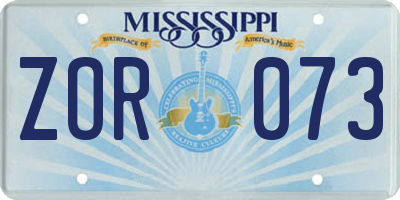 MS license plate ZOR073