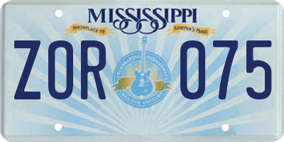 MS license plate ZOR075