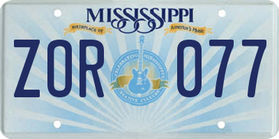 MS license plate ZOR077