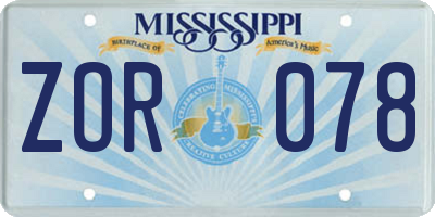 MS license plate ZOR078