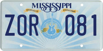 MS license plate ZOR081