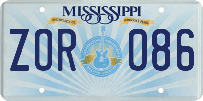 MS license plate ZOR086