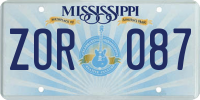 MS license plate ZOR087