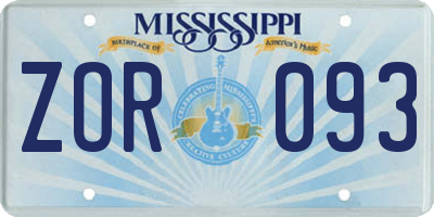 MS license plate ZOR093