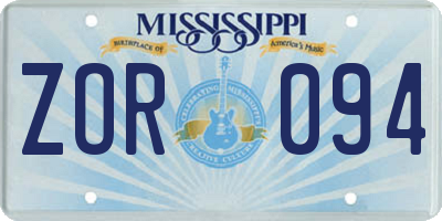 MS license plate ZOR094
