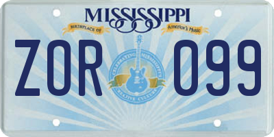 MS license plate ZOR099