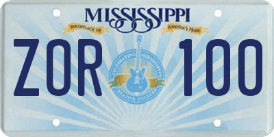 MS license plate ZOR100