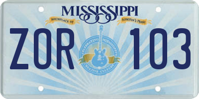 MS license plate ZOR103