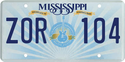 MS license plate ZOR104