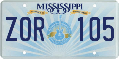 MS license plate ZOR105