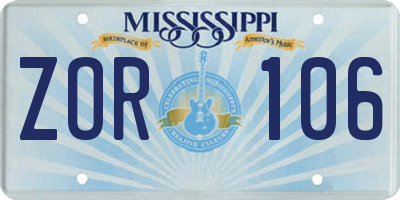 MS license plate ZOR106
