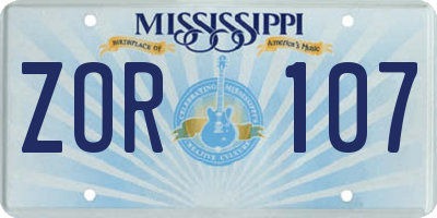 MS license plate ZOR107