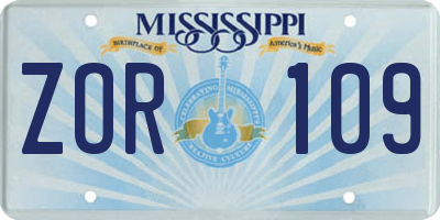 MS license plate ZOR109