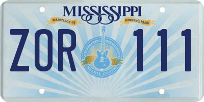 MS license plate ZOR111