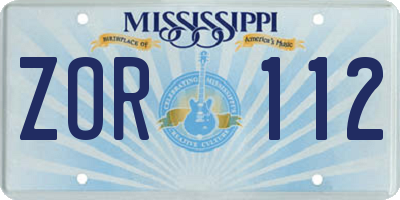 MS license plate ZOR112