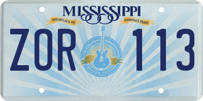 MS license plate ZOR113