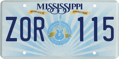 MS license plate ZOR115