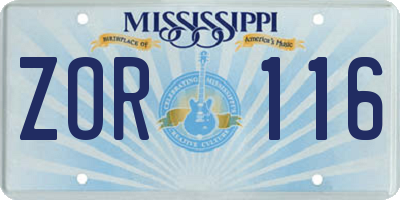 MS license plate ZOR116