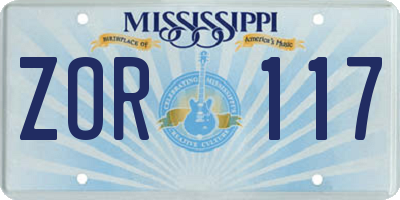 MS license plate ZOR117
