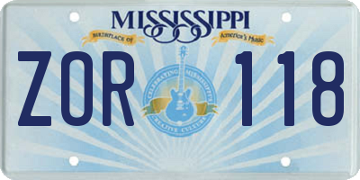 MS license plate ZOR118