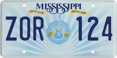MS license plate ZOR124