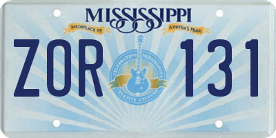 MS license plate ZOR131