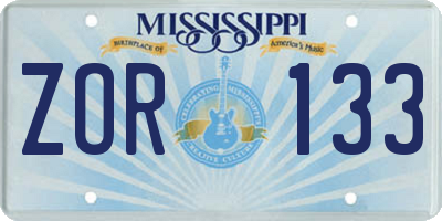 MS license plate ZOR133