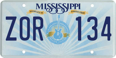 MS license plate ZOR134