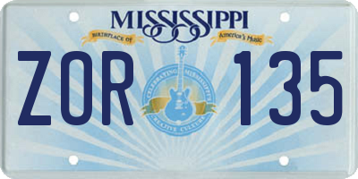 MS license plate ZOR135