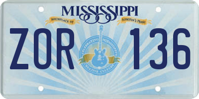 MS license plate ZOR136