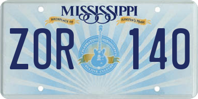 MS license plate ZOR140