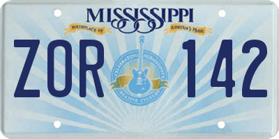 MS license plate ZOR142